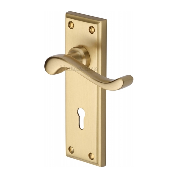 W3200-SB  Standard Lock [57mm]  Satin Brass  Heritage Brass Edwardian Levers On Backplates