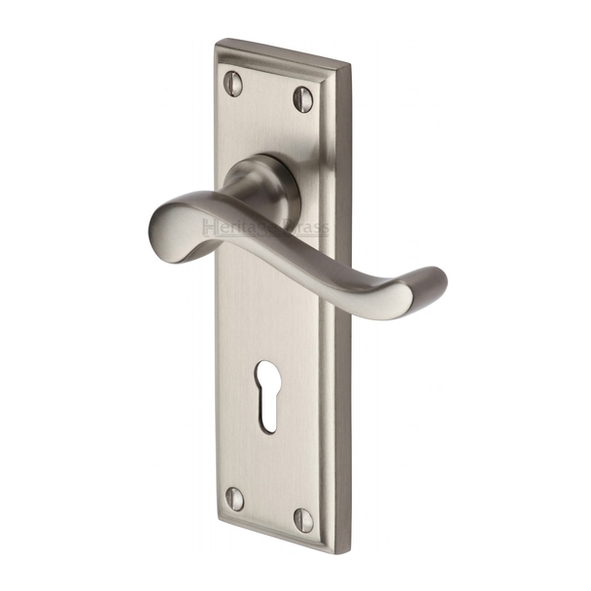 W3200-SN  Standard Lock [57mm]  Satin Nickel  Heritage Brass Edwardian Levers On Backplates