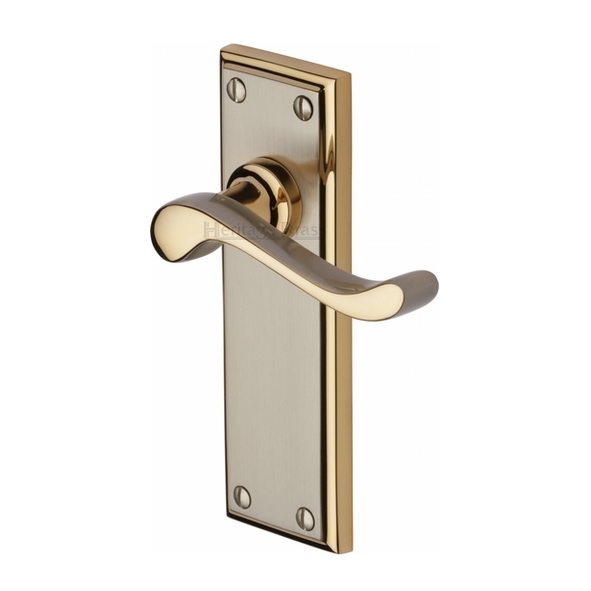 W3213-JP  Long Plate Latch  Satin Nickel / Gold  Heritage Brass Edwardian Levers On Backplates