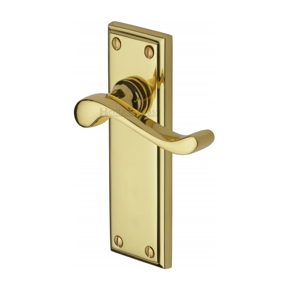 W3213-PB  Long Plate Latch  Polished Brass  Heritage Brass Edwardian Levers On Backplates