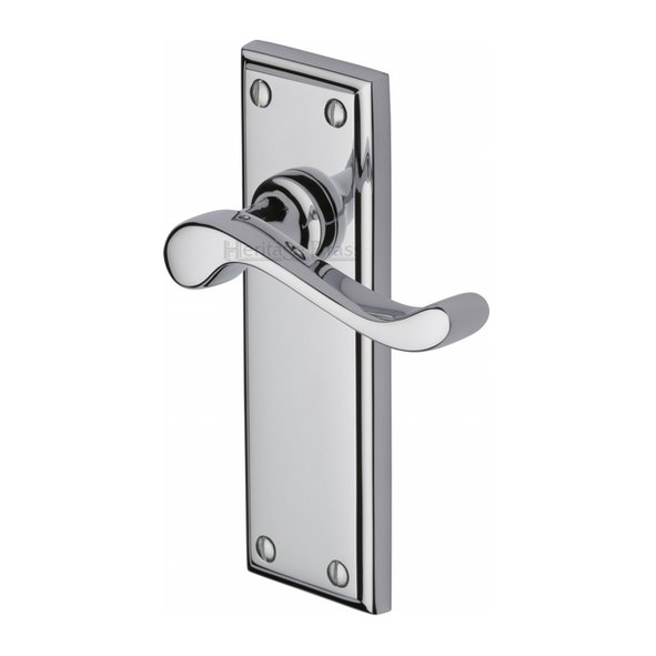 W3213-PC • Long Plate Latch • Polished Chrome • Heritage Brass Edwardian Levers On Backplates