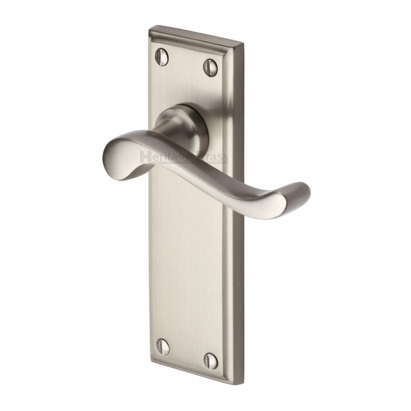 W3213-SN • Long Plate Latch • Satin Nickel • Heritage Brass Edwardian Levers On Backplates