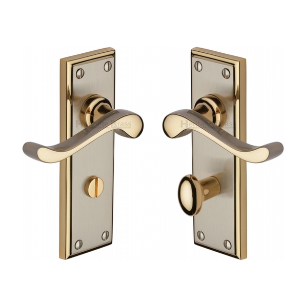 W3220-JP  Bathroom [57mm]  Satin Nickel / Gold  Heritage Brass Edwardian Levers On Backplates