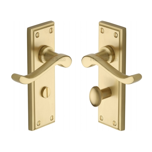 W3220-SB  Bathroom [57mm]  Satin Brass  Heritage Brass Edwardian Levers On Backplates