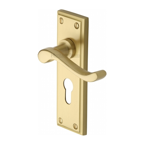 W3227.48-SB • Euro Cylinder [47.5mm] • Satin Brass • Heritage Brass Edwardian Levers On Backplates