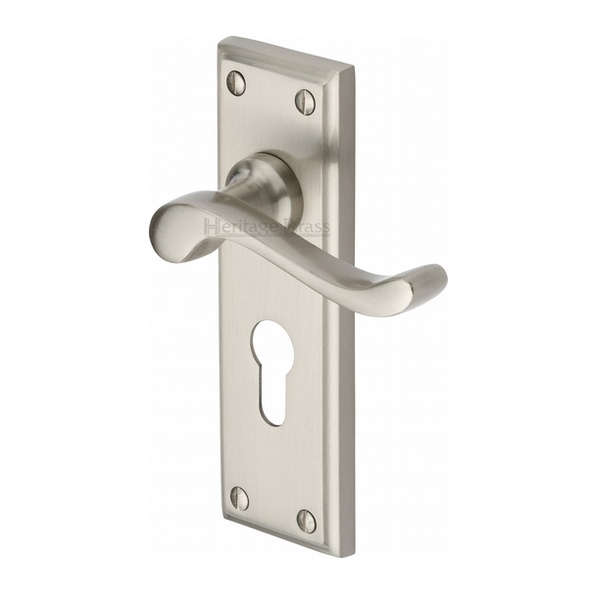 W3227.48-SN • Euro Cylinder [47.5mm] • Satin Nickel • Heritage Brass Edwardian Levers On Backplates