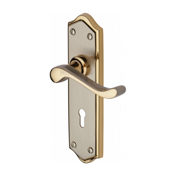 W4200-JP • Standard Lock [57mm] • Satin Nickel / Gold • Heritage Brass Buckingham Levers On Backplates