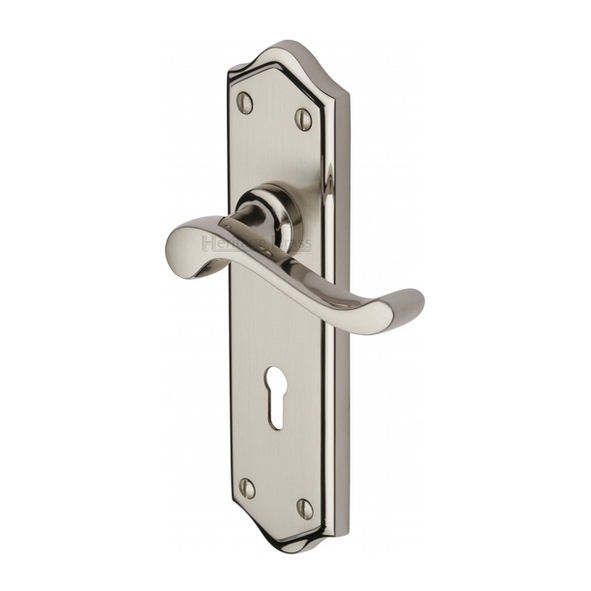 W4200-MC  Standard Lock [57mm]  Satin / Pol Nickel  Heritage Brass Buckingham Levers On Backplates