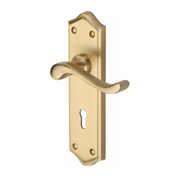 W4220-SB • Bathroom [57mm] • Satin Brass • Heritage Brass Buckingham Levers On Backplates