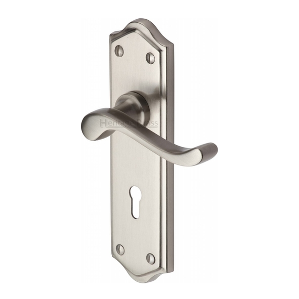 W4200-SN  Standard Lock [57mm]  Satin Nickel  Heritage Brass Buckingham Levers On Backplates