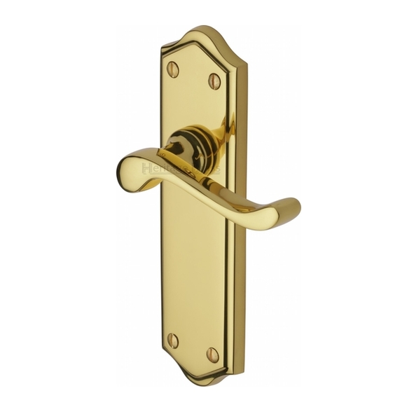 W4210-PB • Long Plate Latch • Polished Brass • Heritage Brass Buckingham Levers On Backplates