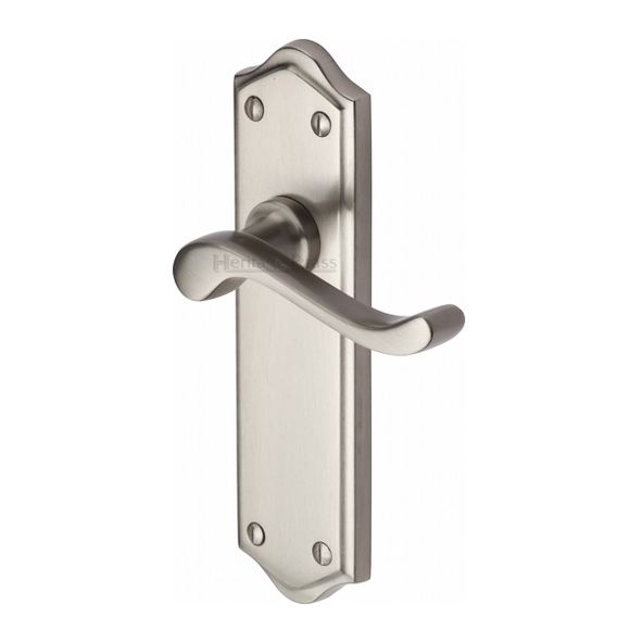 W4210-SN • Long Plate Latch • Satin Nickel • Heritage Brass Buckingham Levers On Backplates