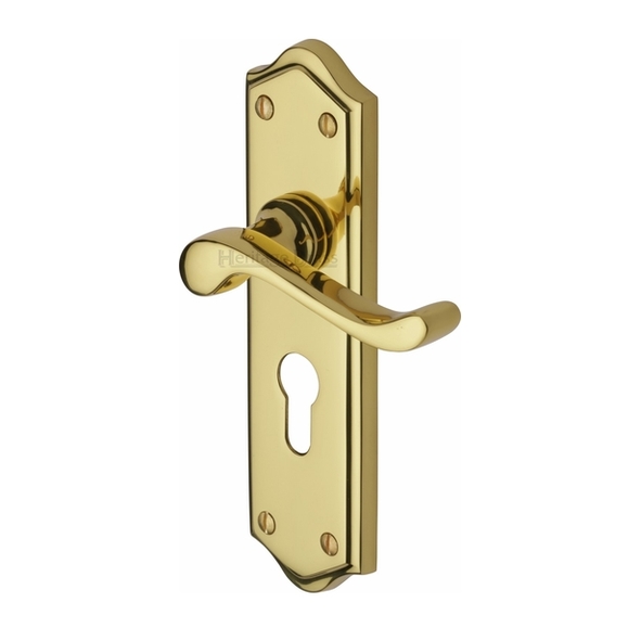 W4248-PB • Euro Cylinder [47.5mm] • Polished Brass • Heritage Brass Buckingham Levers On Backplates