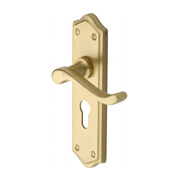 W4248-SB • Euro Cylinder [47.5mm] • Satin Brass • Heritage Brass Buckingham Levers On Backplates