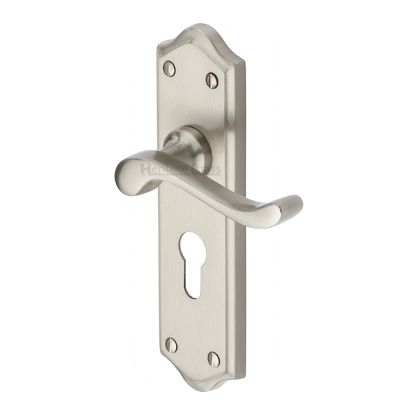 W4248-SN • Euro Cylinder [47.5mm] • Satin Nickel • Heritage Brass Buckingham Levers On Backplates