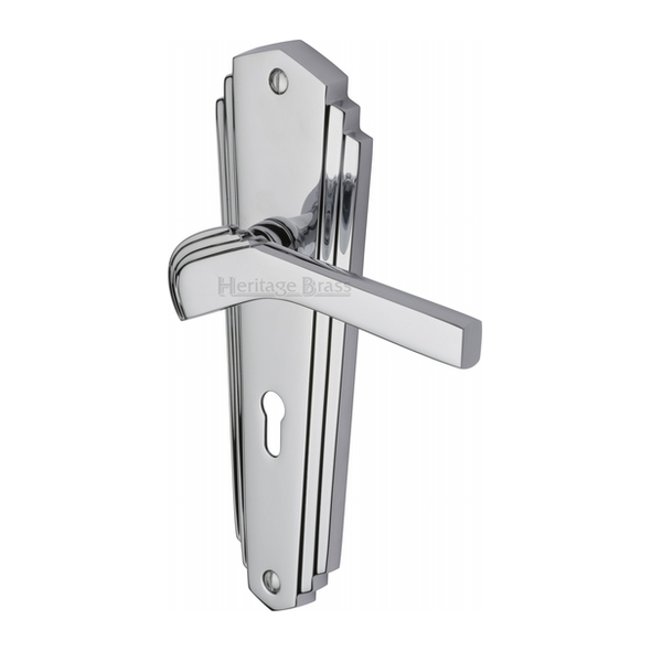 WAL6500-PC  Standard Lock [57mm]  Polished Chrome  Heritage Brass Waldorf Art Deco Levers On Backplates