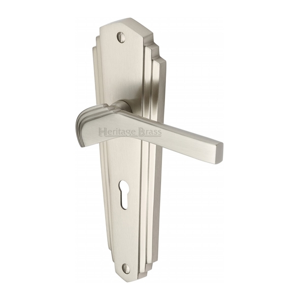 WAL6500-SN  Standard Lock [57mm]  Satin Nickel  Heritage Brass Waldorf Art Deco Levers On Backplates