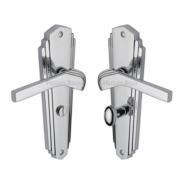 WAL6530-PC • Bathroom [57mm] • Polished Chrome • Heritage Brass Waldorf Art Deco Levers On Backplates