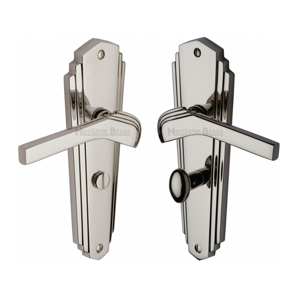 WAL6530-PNF  Bathroom [57mm]  Polished Nickel  Heritage Brass Waldorf Art Deco Levers On Backplates