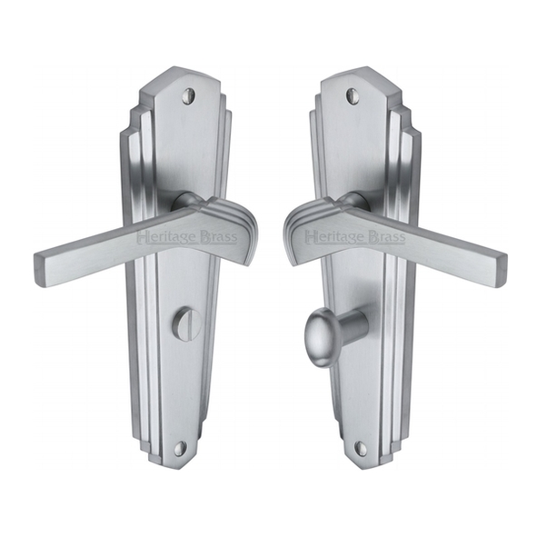 WAL6530-SC • Bathroom [57mm] • Satin Chrome • Heritage Brass Waldorf Art Deco Levers On Backplates