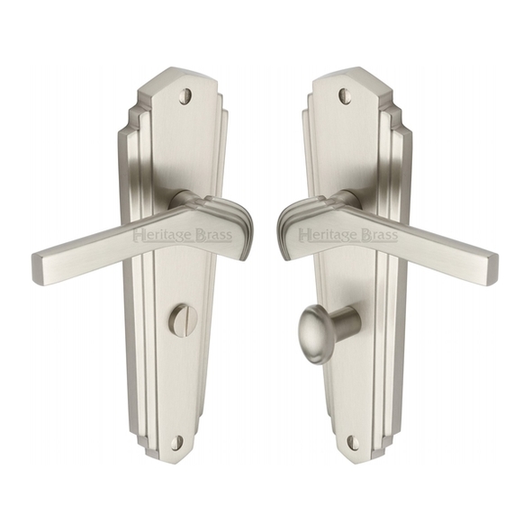 WAL6530-SN  Bathroom [57mm]  Satin Nickel  Heritage Brass Waldorf Art Deco Levers On Backplates