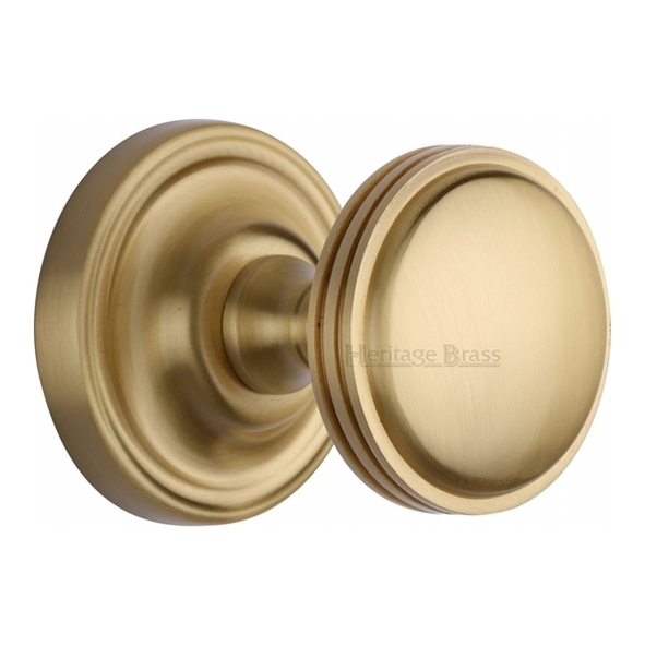WHI6429-SB • Satin Brass • Heritage Brass Whitehall Mortice Knobs On Concealed Fix Roses
