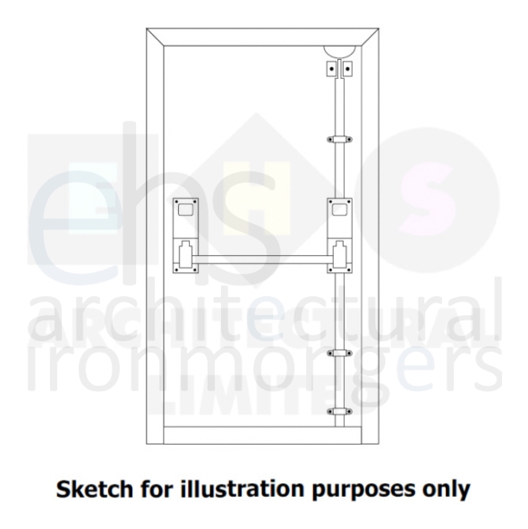 5316-67  Vertical  Polished Brass Effect  Format Push Bar Double Panic Bolt Set With Vertical Pullman Latches