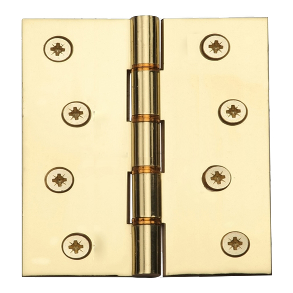 3909HD.104  100 x 100 x 4.0mm  Polished Brass [80kg]  Phospher Bronze Washered Square Corner Brass Butt Hinges