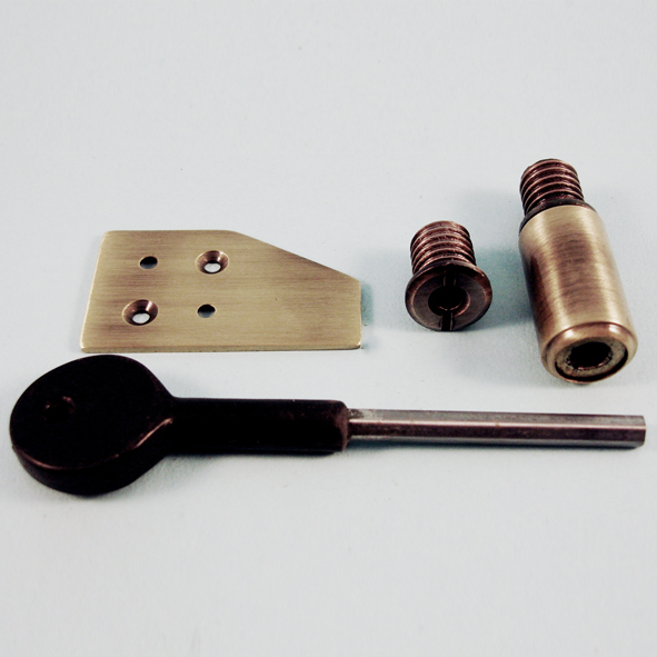 THD256/AB  28mm  Antique Brass  Surface Sash Stop With Stainless Steel Insert and Extended Key