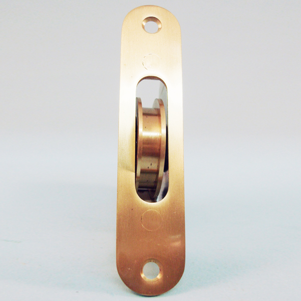 THD270/SB  Satin Brass  Radiused  Sash Pulley With Steel Body and 44mm [1] Brass Ball Bearing Pulley