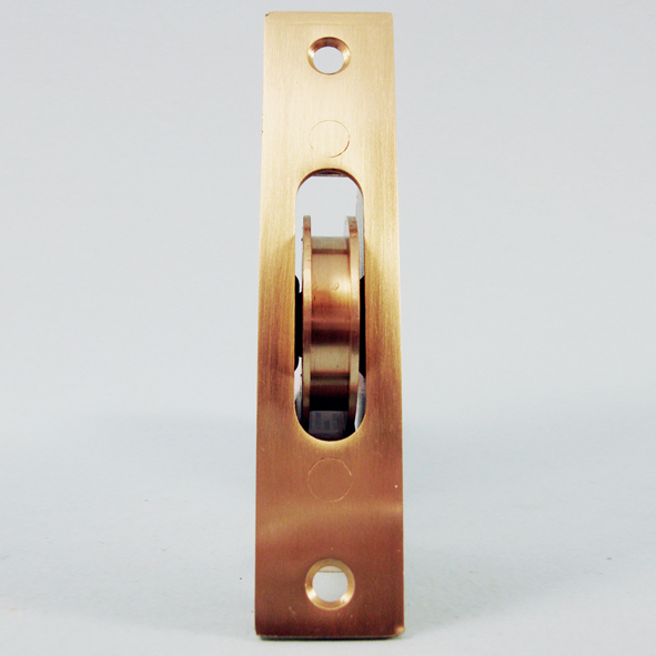 THD271/SB  Satin Brass  Square  Sash Pulley With Steel Body and 44mm [1] Brass Ball Bearing Pulley