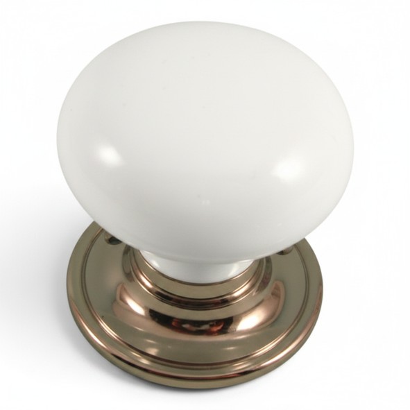 PDF1009P2/CP � White / Polished Chrome � Period Ceramic Mushroom Mortice / Rim Knob Set With Classic Roses