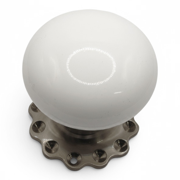 PDF1009F2/SNP � White / Satin Nickel � Period Ceramic Mushroom Mortice / Rim Knob Set With Flower Roses