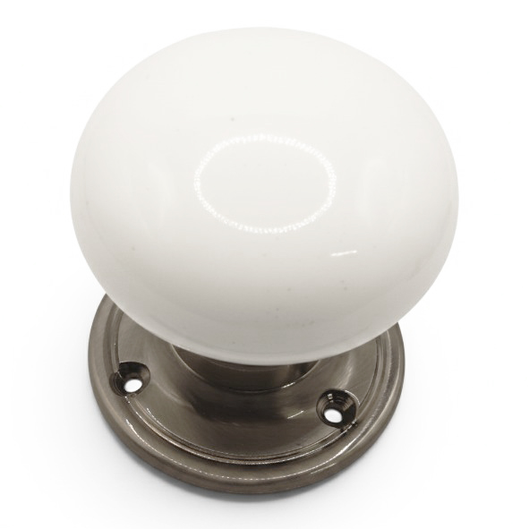 PDF1009P2/SNP � White / Satin Nickel � Period Ceramic Mushroom Mortice / Rim Knob Set With Classic Roses