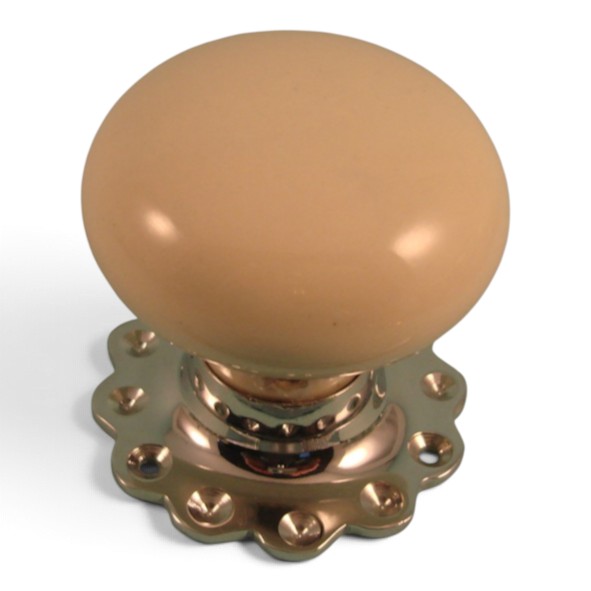 PDF1010F2/CP � Cream / Polished Chrome � Period Ceramic Mushroom Mortice / Rim Knob Set With Flower Roses