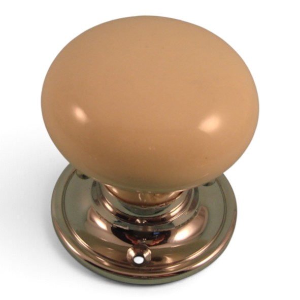 PDF1010P2/CP � Cream / Polished Chrome � Period Ceramic Mushroom Mortice / Rim Knob Set With Classic Roses