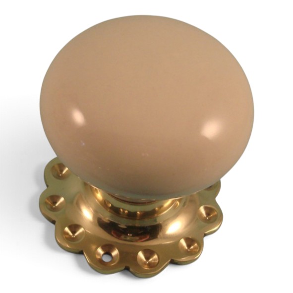 PDF1010F2/PB � Cream / Polished Brass � Period Ceramic Mushroom Mortice / Rim Knob Set With Flower Roses