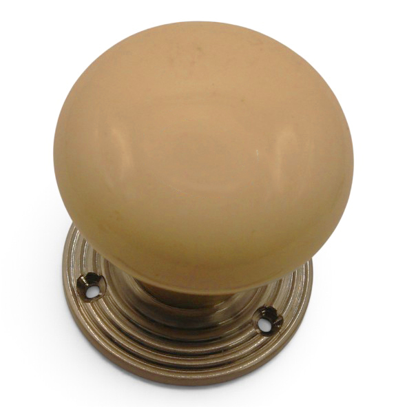 PDF1010R2/SNP � Cream / Satin Nickel � Period Ceramic Mushroom Mortice / Rim Knob Set With Ringed Roses