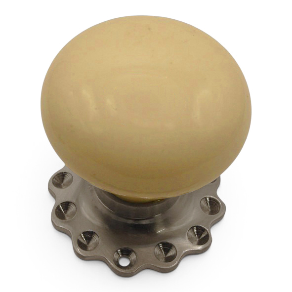 PDF1010F2/SNP � Cream / Satin Nickel � Period Ceramic Mushroom Mortice / Rim Knob Set With Flower Roses