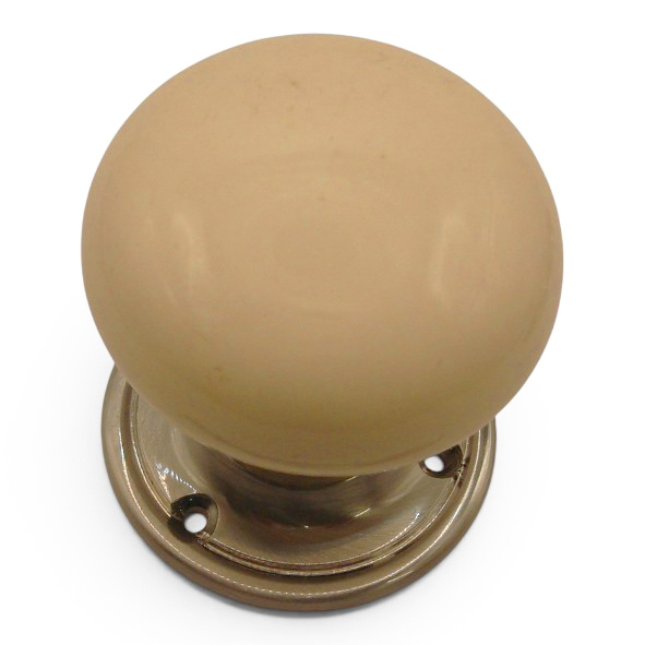 PDF1010P2/SNP � Cream / Satin Nickel � Period Ceramic Mushroom Mortice / Rim Knob Set With Classic Roses