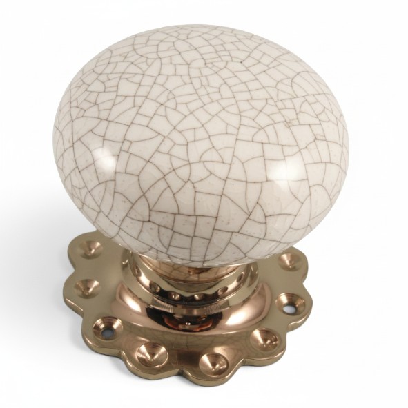 PDF1011F2/CP � White Crackle / Polished Chrome � Period Ceramic Mushroom Mortice / Rim Knob Set With Flower Roses
