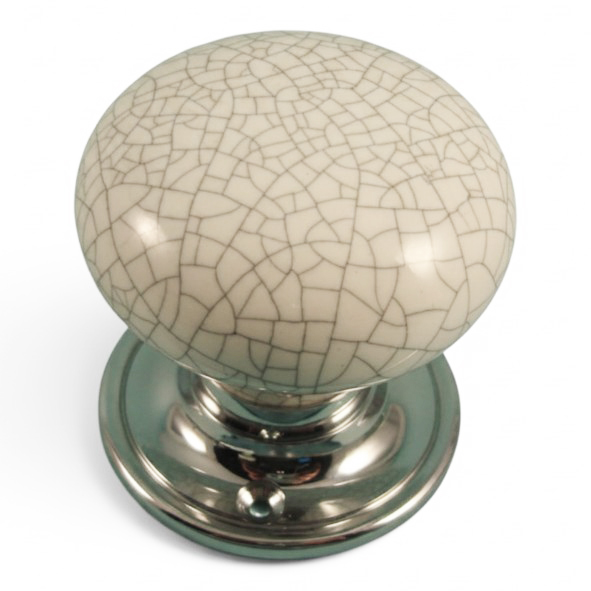 PDF1011P2/CP � White Crackle / Polished Chrome � Period Ceramic Mushroom Mortice / Rim Knob Set With Classic Roses