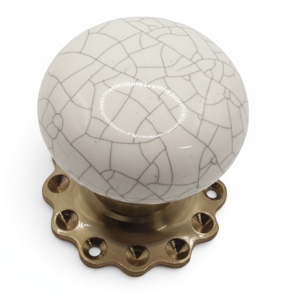 PDF1011F2/SNP � White Crackle / Satin Nickel � Period Ceramic Mushroom Mortice / Rim Knob Set With Flower Roses