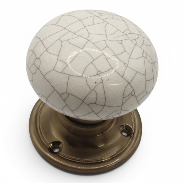 PDF1011P2/SNP � White Crackle / Satin Nickel � Period Ceramic Mushroom Mortice / Rim Knob Set With Classic Roses