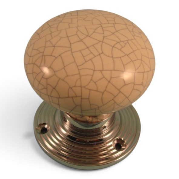 PDF1012R2/CP � Cream Crackle / Polished Chrome � Period Ceramic Mushroom Mortice / Rim Knob Set With Ringed Roses
