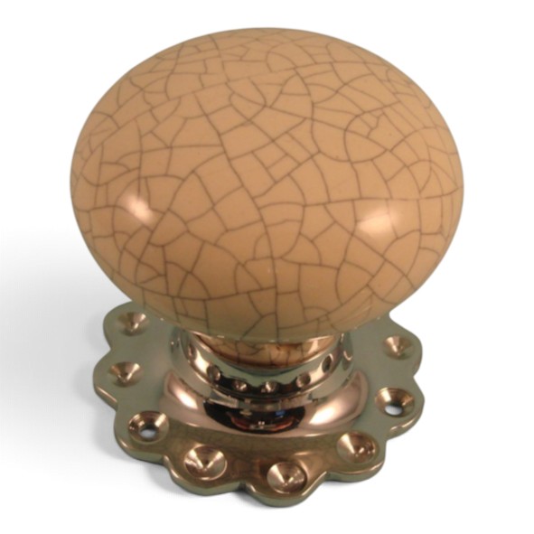 PDF1012F2/CP � Cream Crackle / Polished Chrome � Period Ceramic Mushroom Mortice / Rim Knob Set With Flower Roses