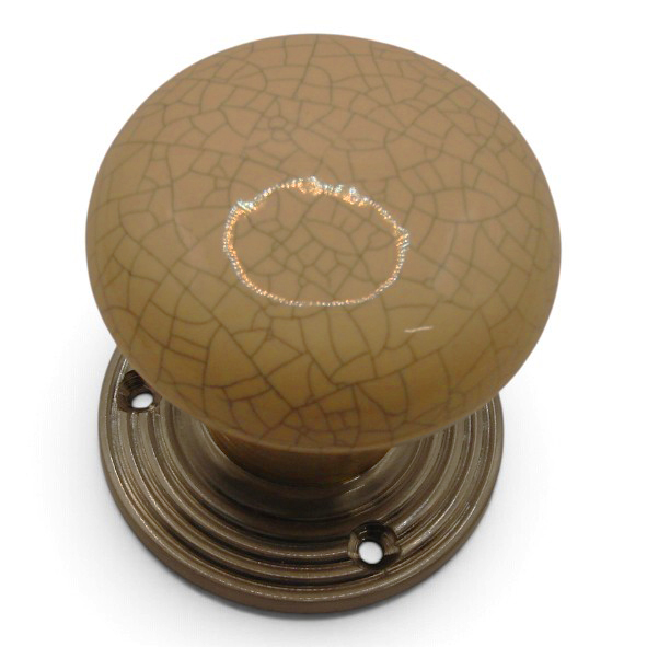 PDF1012R2/SNP � Cream Crackle / Satin Nickel � Period Ceramic Mushroom Mortice / Rim Knob Set With Ringed Roses