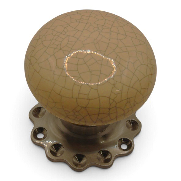 PDF1012F2/SNP � Cream Crackle / Satin Nickel � Period Ceramic Mushroom Mortice / Rim Knob Set With Flower Roses