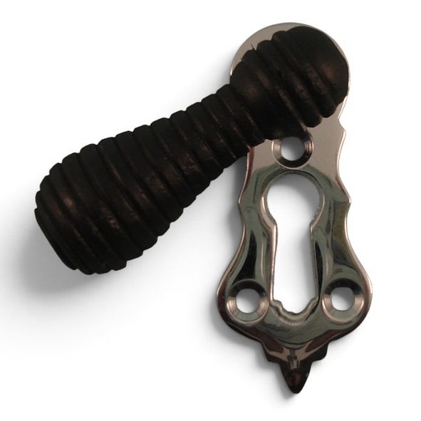 PDF1028/CP  Ebonised / Polished Chrome  Period Timber Beehive Covered Escutcheon