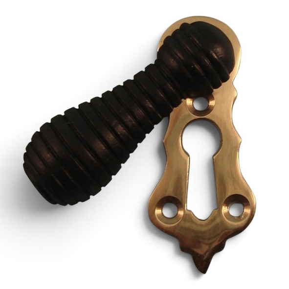 PDF1028/PB  Ebonised / Polished Brass  Period Timber Beehive Covered Escutcheon